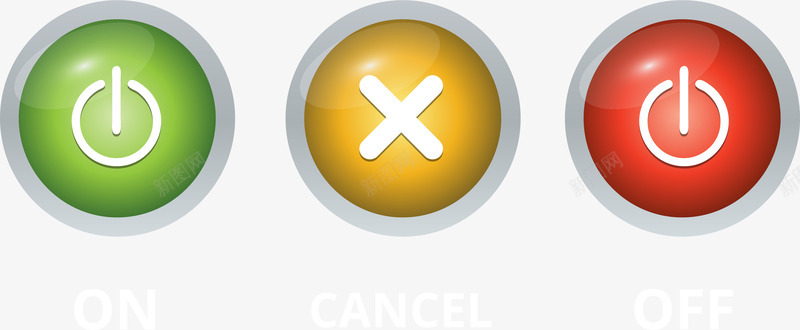 红黄绿三色按钮图标png_新图网 https://ixintu.com 关机键 取消键 彩色按钮 确认