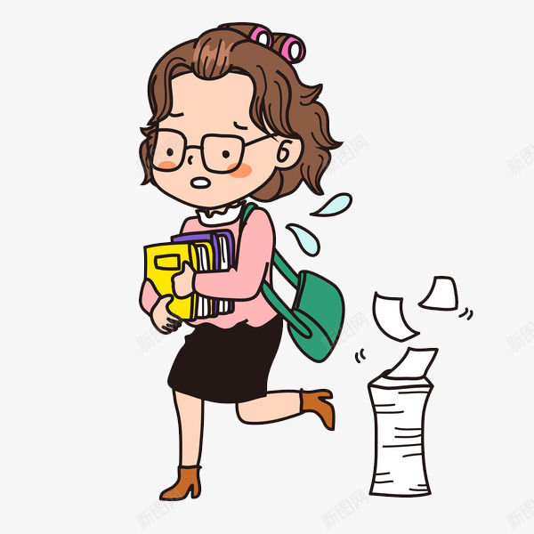 背包上班的女白领png免抠素材_新图网 https://ixintu.com 书本 卡通 压力 女人 插图 摞着的 文件 漂亮的
