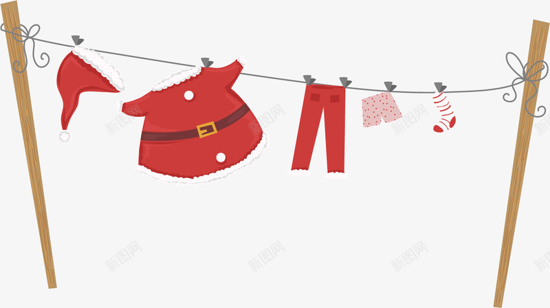 圣诞老人的衣服png免抠素材_新图网 https://ixintu.com 卡通 圣诞 晾衣服 红色 节日