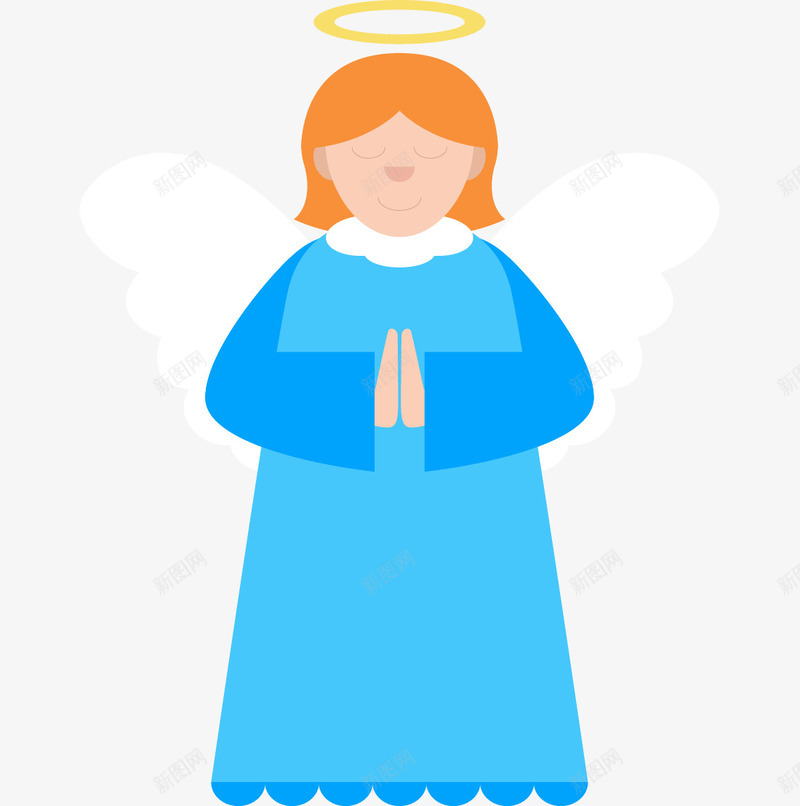 祈祷的天使png免抠素材_新图网 https://ixintu.com 光环 双手合十 天使 手绘 祈祷 祈祷的手 翅膀 蓝色的