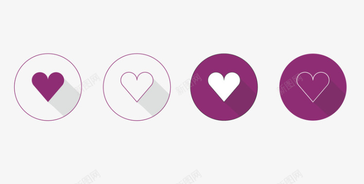 扁平白色和紫色心形混搭图标图标
