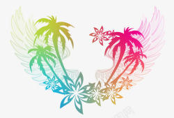 彩色椰子树创意海岸叶子翅膀图案高清图片