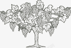 一款水墨葡萄树手绘葡萄树果实图案高清图片