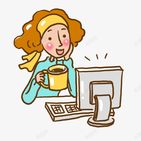 喝着咖啡玩电脑的女人png免抠素材_新图网 https://ixintu.com 咖啡 女人 工作的 水杯 漂亮的 玩电脑 购物的