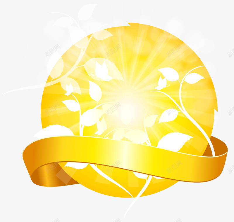 金色圆球丝带标签png免抠素材_新图网 https://ixintu.com 丝带 叶子 圆形 时尚标签 金黄色