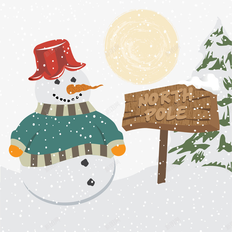 雪中的雪人png免抠素材_新图网 https://ixintu.com 下雪 圣诞节 太阳 雪人