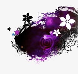 紫色墨迹小花装饰素材