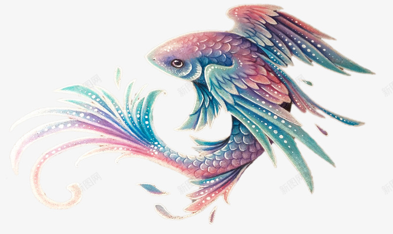 有翅膀的鱼卡通png免抠素材_新图网 https://ixintu.com 创意 手绘 翅膀 翅膀素材 鱼