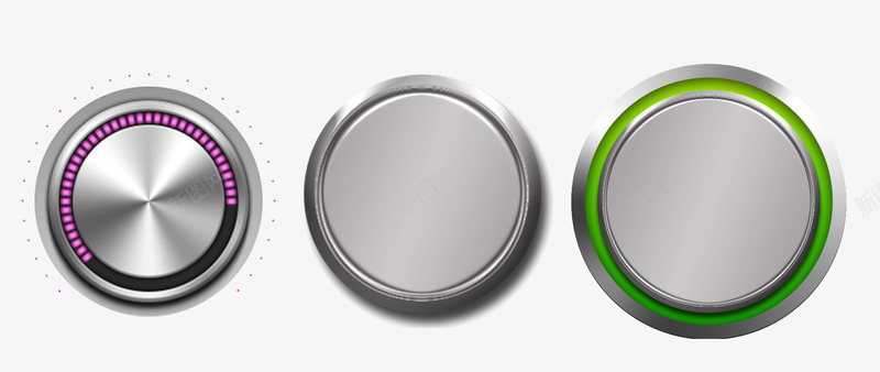 三款图标png_新图网 https://ixintu.com 创意设计 图标 按钮 金属按钮