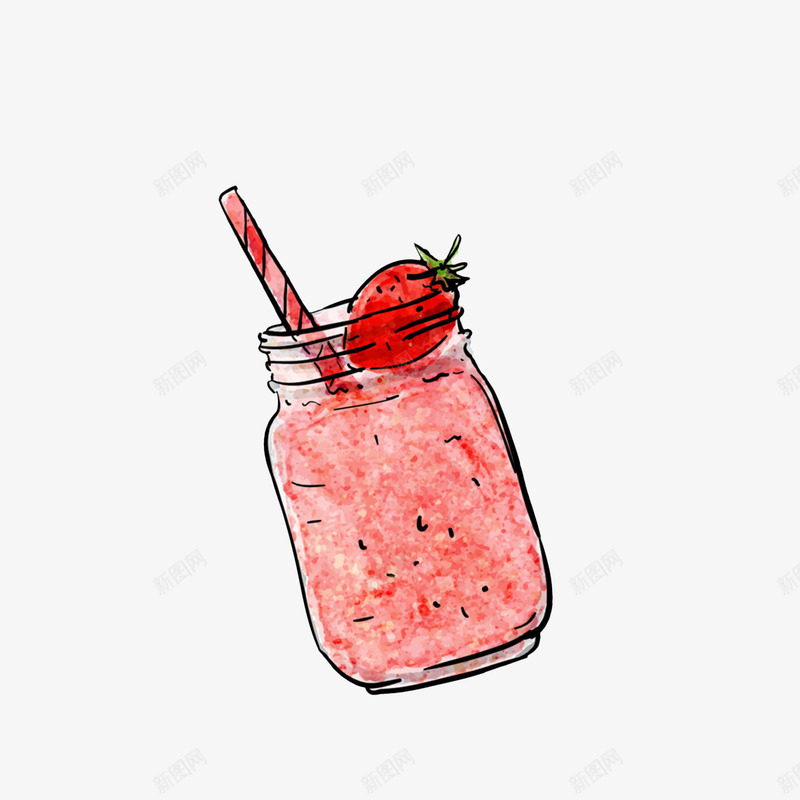 手绘草莓酱料玻璃瓶png免抠素材_新图网 https://ixintu.com 卡通手绘 玻璃瓶 罐头瓶 草莓酱料 透明