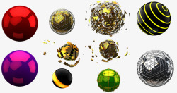 三维立体抽象玻璃球体弹珠素材