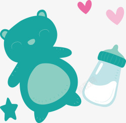 蓝色图案宝宝奶瓶奶瓶小熊卡通可爱婴儿用品素矢量图高清图片