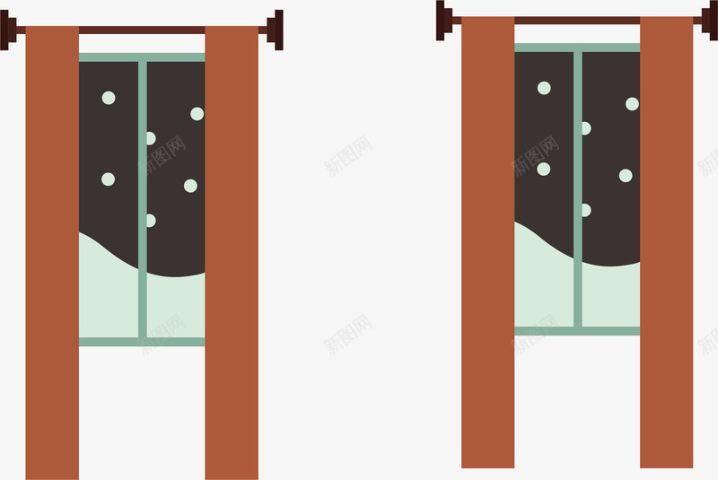 窗户矢量图ai免抠素材_新图网 https://ixintu.com 下雪 唯美 窗外景色 窗帘 矢量图