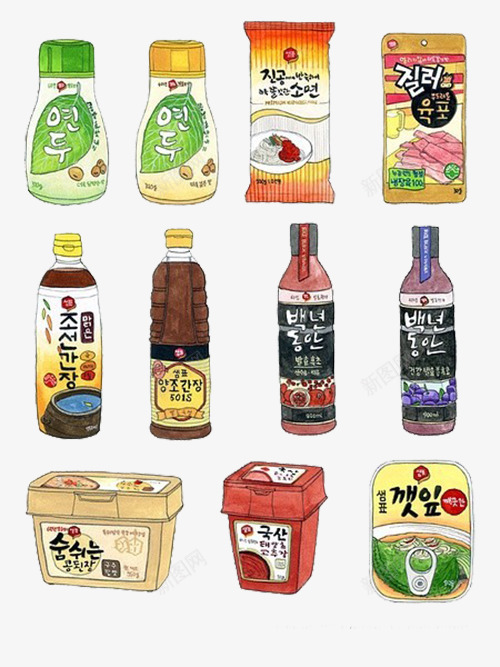 韩国进口调料png免抠素材_新图网 https://ixintu.com 手绘 插画 酱油 食品