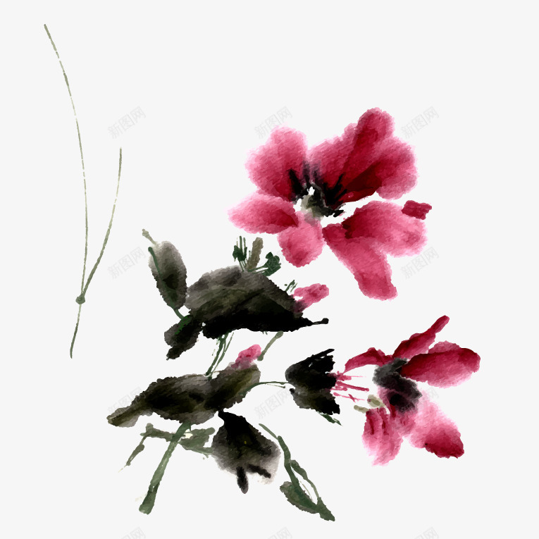 水墨花卉绘画png免抠素材_新图网 https://ixintu.com 中国画 墨迹 植物 水墨画 水墨花卉绘画矢量 水墨花朵 花朵