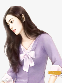 紫色衣服蝴蝶结女孩手绘素材