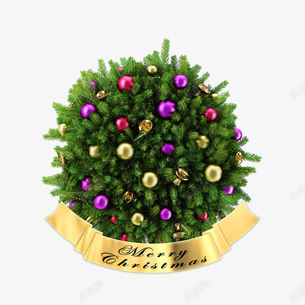 圣诞节装饰树png免抠素材_新图网 https://ixintu.com 圣诞树 圣诞节 点缀 紫色球 装饰 黄色
