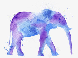 蓝紫水墨水彩大象高清图片