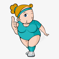 胖子妇人卡通手绘蓝色衣服素材