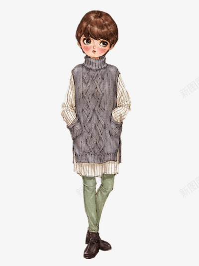 高领毛衣女孩png免抠素材_新图网 https://ixintu.com 插画 服装 款式 衣服 设计