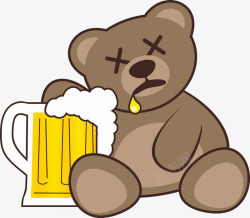 小熊喝啤酒撑肚子素材