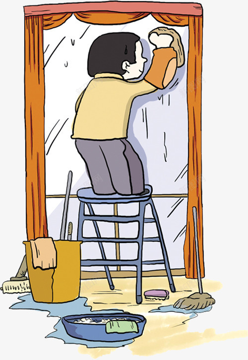 擦洗玻璃png免抠素材_新图网 https://ixintu.com 卡通擦洗 大扫除 擦洗 擦玻璃 清洗玻璃