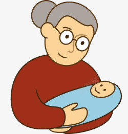 矢量宝宝抱着布偶卡通简笔奶奶抱着小婴儿高清图片