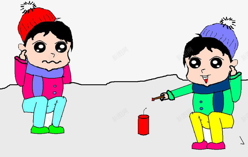 两个小孩放鞭炮png免抠素材_新图网 https://ixintu.com 两个小孩 彩色衣服 放鞭炮 春节