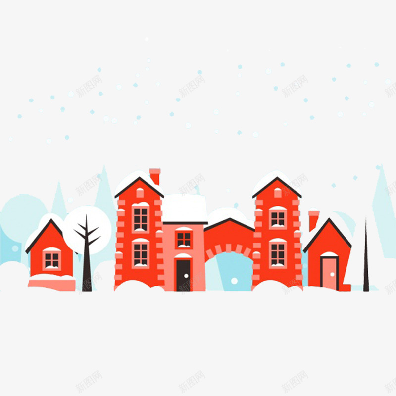 圣诞节下雪天的房屋png免抠素材_新图网 https://ixintu.com 下雪天 卡通 圣诞节 房屋 手绘