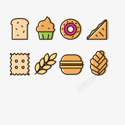 面包主食饼干蛋糕汉堡麻花小麦矢量图高清图片