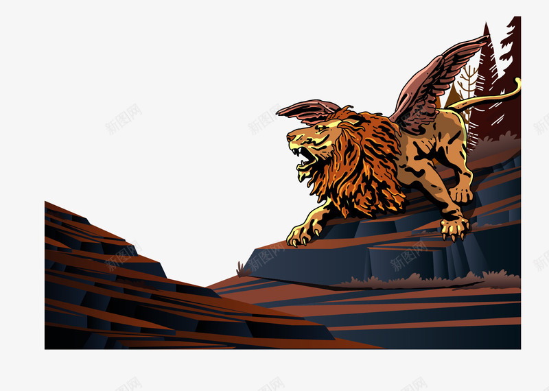 长翅膀的狮子矢量图eps免抠素材_新图网 https://ixintu.com 会飞的狮子 发火的狮子 图腾 矢量图 神兽 神话故事 长翅膀的狮子