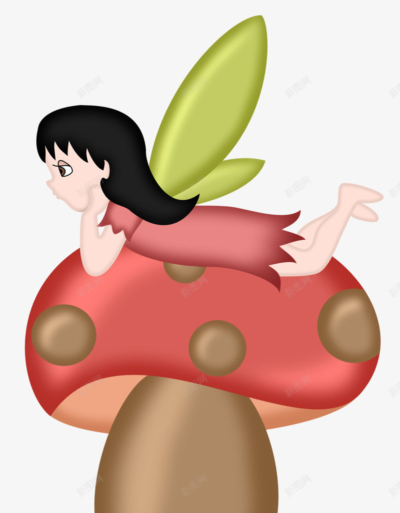 蘑菇上的天使png免抠素材_新图网 https://ixintu.com 天使 小女孩 手绘蘑菇 翅膀 蘑菇
