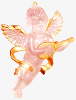 雕塑小孩金色弹琵琶的天使小孩雕塑高清图片