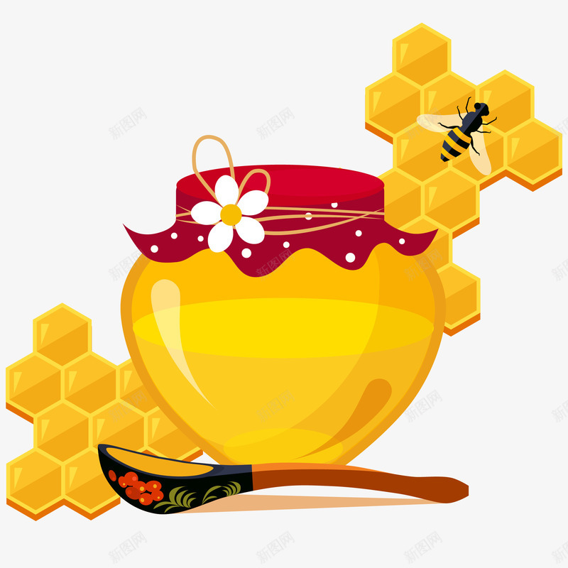 卡通蜂蜜矢量图ai免抠素材_新图网 https://ixintu.com 勺子 卡通蜂蜜免抠PNG 实物 玻璃罐子 甜食 矢量图 蜂窝 蜂蜜 蜜蜂 蜜蜂窝