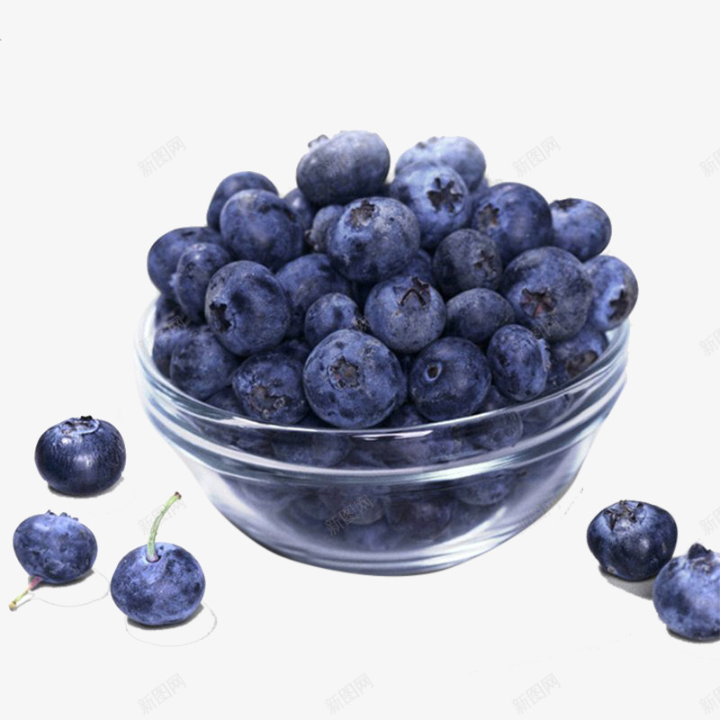 一碗蓝莓png免抠素材_新图网 https://ixintu.com 产品实物 新鲜 水果 玻璃碗 蓝色