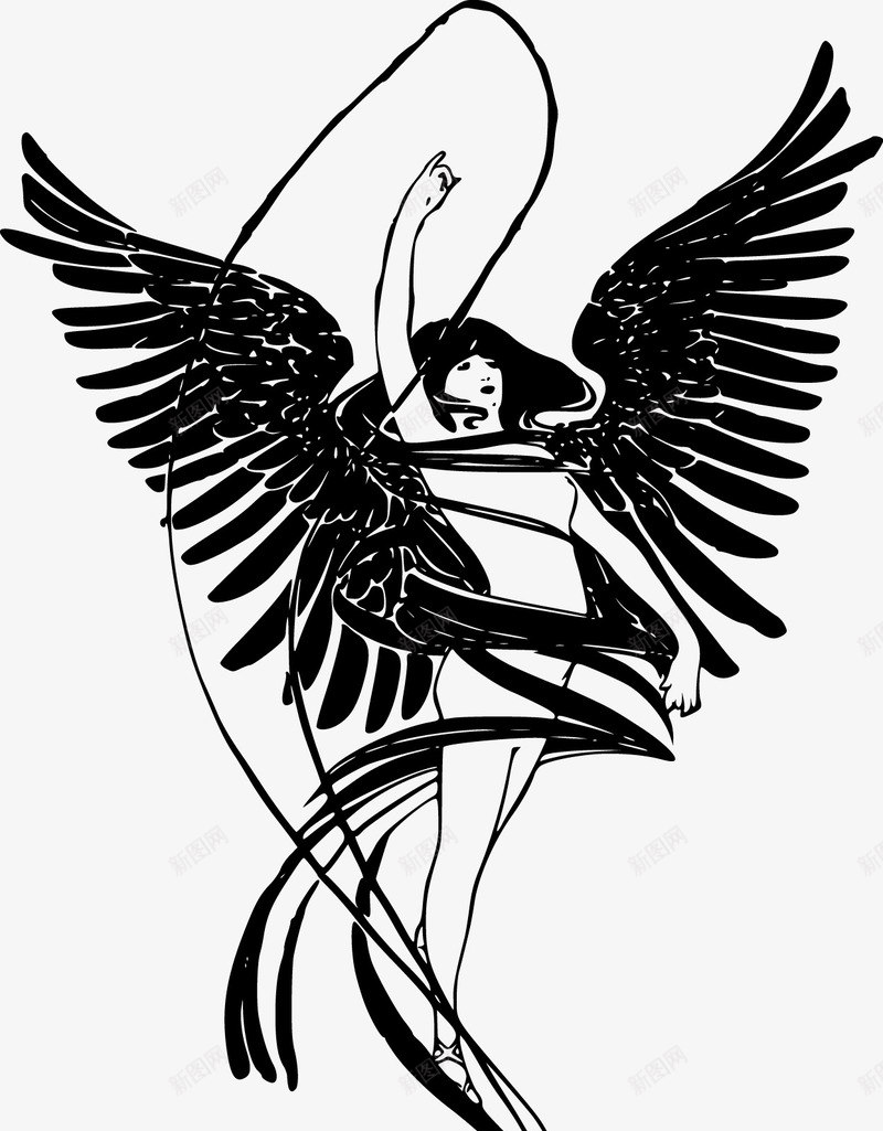 长着翅膀的女人png免抠素材_新图网 https://ixintu.com 免费矢量下载 复古 手绘 插画 美女 长着翅膀的女人