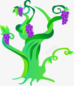 手绘紫色郁金香葡萄树高清图片