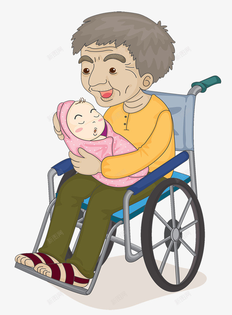 坐在轮椅上的老人抱着小宝宝png免抠素材_新图网 https://ixintu.com 卡通 坐在轮椅上 坐轮椅的老人 婴儿 抱着小宝宝 老人 老人与孩子 老人和孩子