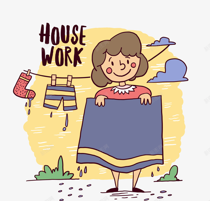 卡通做家务的女人png免抠素材_新图网 https://ixintu.com 卡通做家务的女人 家务的女人 晾衣服 矢量家务的女人