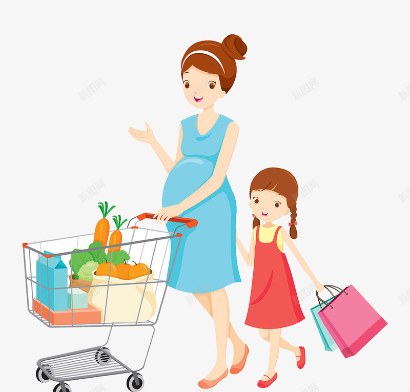 超市购物的母女png免抠素材_新图网 https://ixintu.com 孕妇 母女 购物 食物