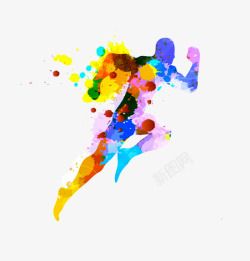 五彩水墨墨迹免费下载彩色水墨跑步的人高清图片