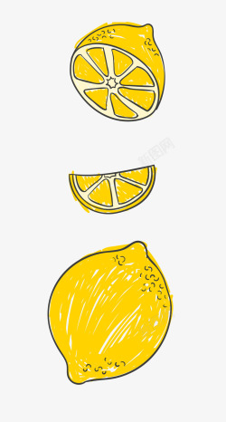 黄色新鲜柠檬手绘矢量图素材