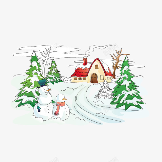 下雪后的两个雪人矢量图ai免抠素材_新图网 https://ixintu.com 下雪 雪人 雪景 矢量图