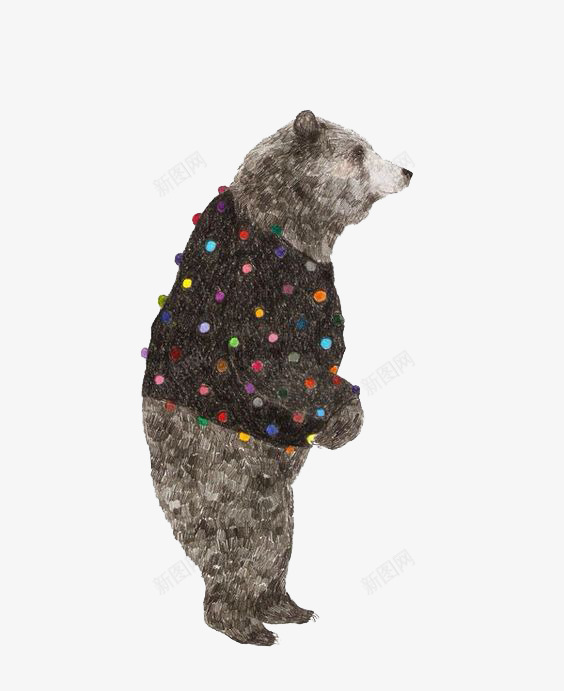 穿斑点衣服的熊png免抠素材_新图网 https://ixintu.com 彩色斑点 斑点衣服 站立 黑熊