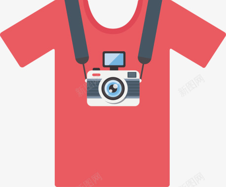 红色带着相机的短袖标图标图标