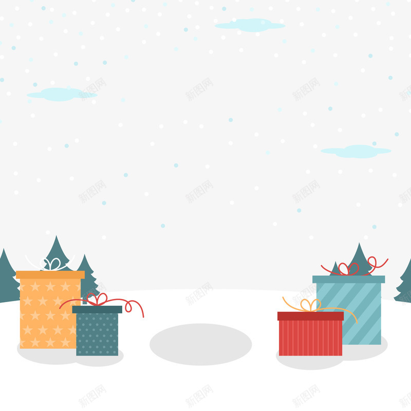 卡通白色雪地中的礼物png免抠素材_新图网 https://ixintu.com 彩色礼物 白色雪地 礼品盒 背景装饰 风景