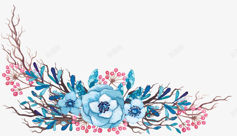 手绘创意蓝色小花海报png免抠素材_新图网 https://ixintu.com 创意图 可爱 小花 彩色图 手绘图 简单的 蓝色