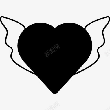 心的形状轮廓的翅膀图标图标