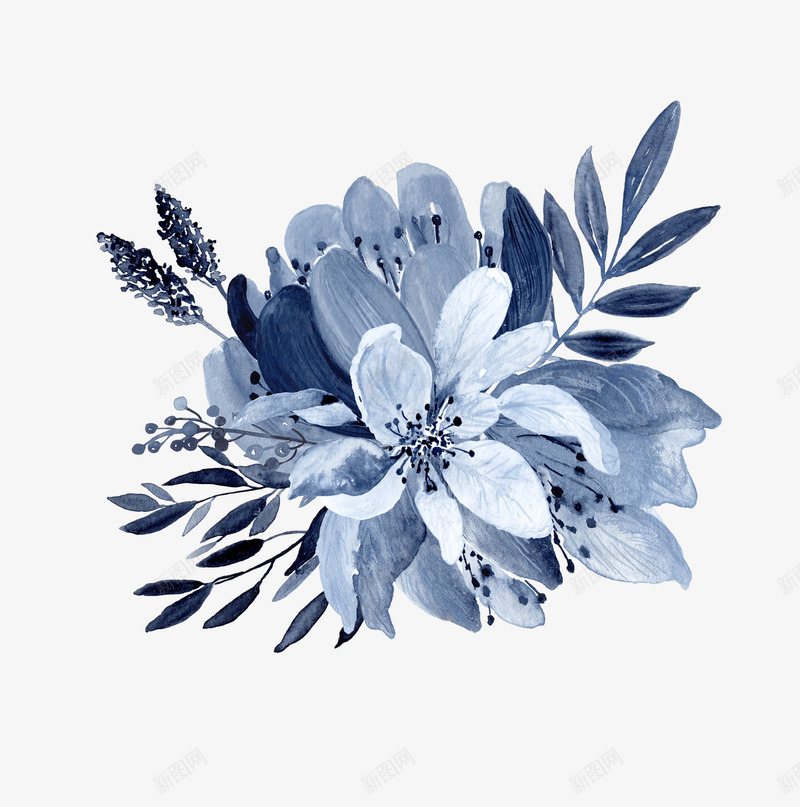 唯美的花朵手绘水彩png免抠素材_新图网 https://ixintu.com 个性 创意 唯美 小清新 彩色 淡蓝色 简约 蓝色系 蓝色花朵