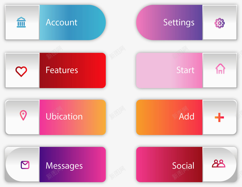 渐变色网页按钮矢量图ai免抠素材_新图网 https://ixintu.com 彩色按钮 按钮 按钮设计 渐变色 矢量png 网页设计 矢量图